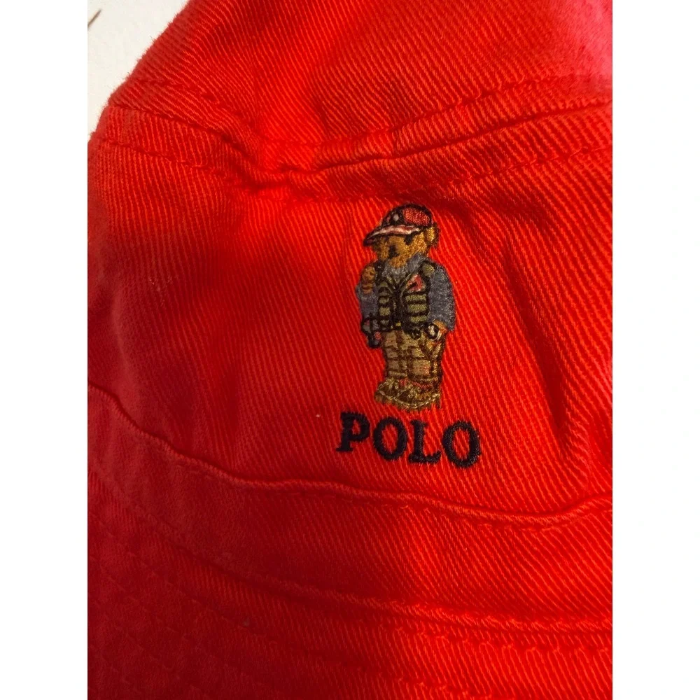 Polo Ralph Lauren Kids Red Polo Bear Cotton Twill Bucket Hat Mascot Embroidered